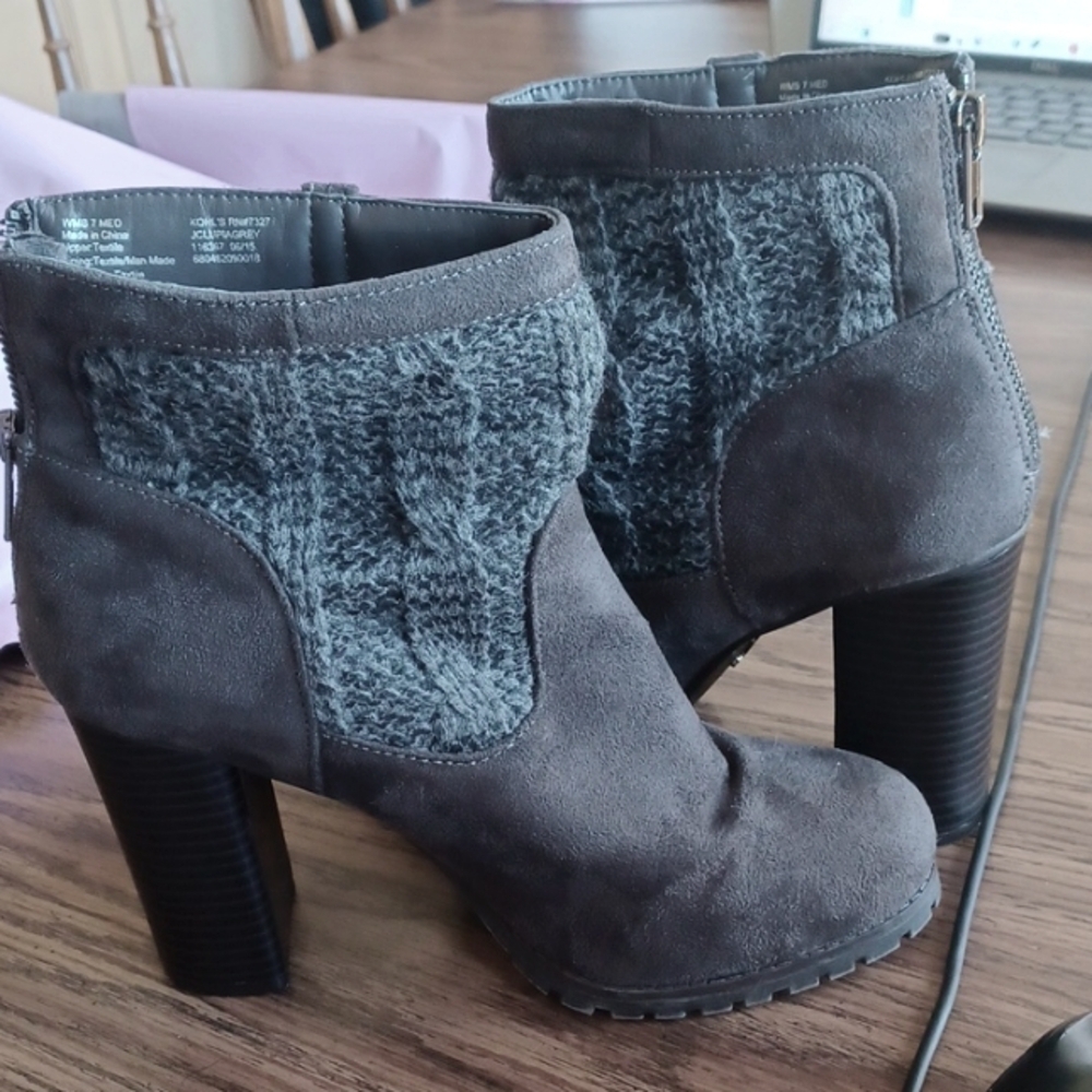 Juicy couture gray ankle boots in a size 7 medium with approximately a 3" heel